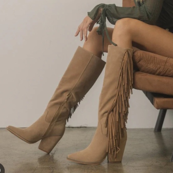 MIA Shoes - Western Fringe Heeled Boots